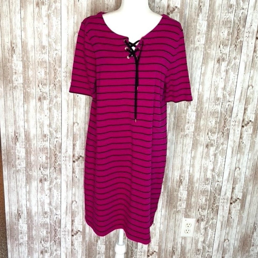 Jones New York Hot Pink And Black Shirt Dress Size Xl